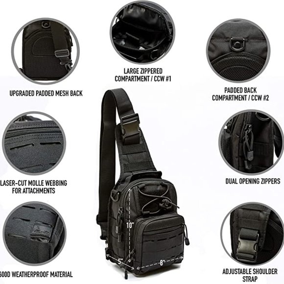 Compact EDC Sling Bag - Concealed Carry Shoulder Bag for Range, Travel, Hiking - Picture 3 of 3